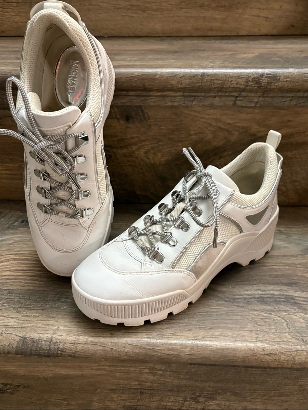 Michael Kors Cream and Silver Chunky Lace-Up Sneakers for Women